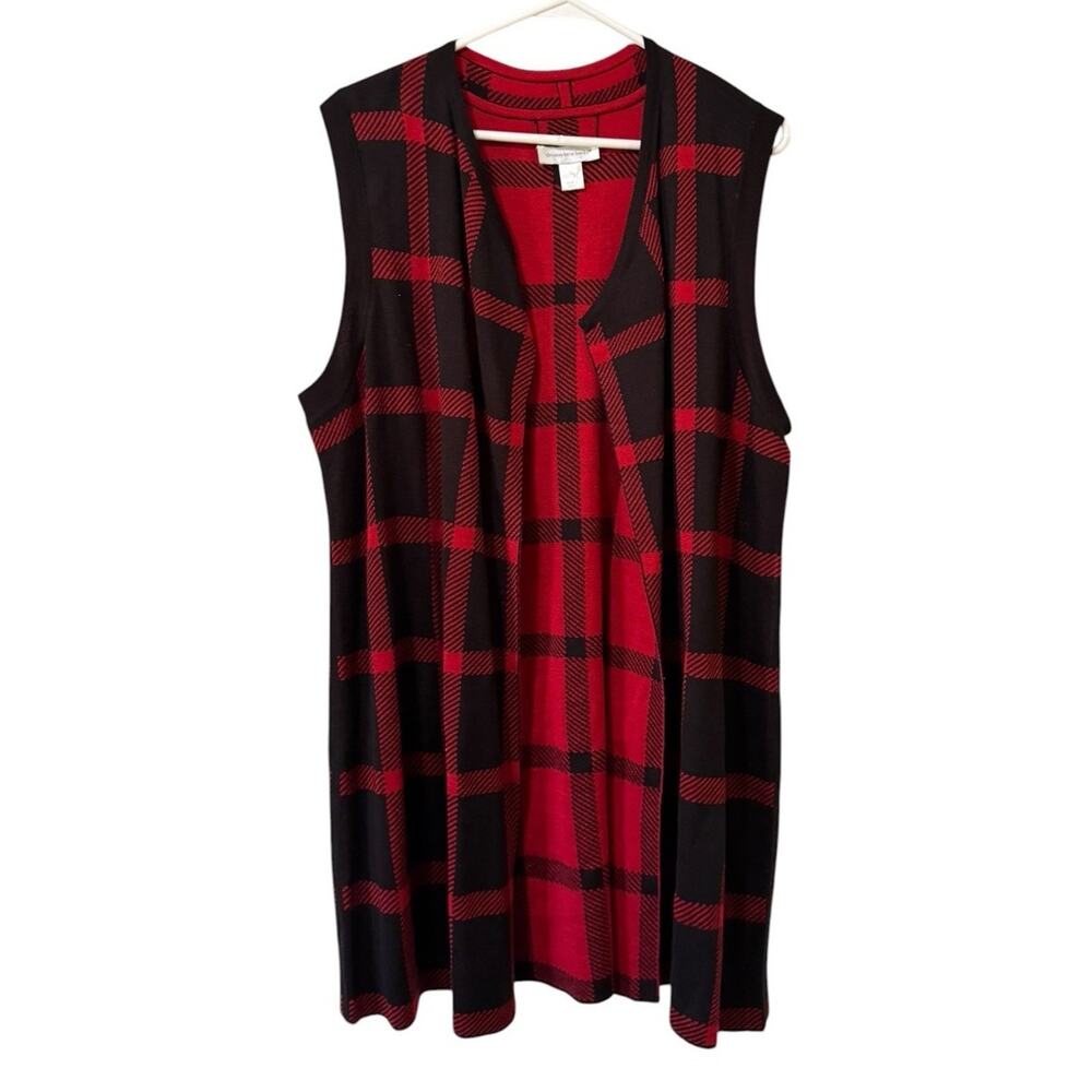 Christopher & Banks Women Size Large Plaid Open Front‎ Sleeveless Cardigan Knit